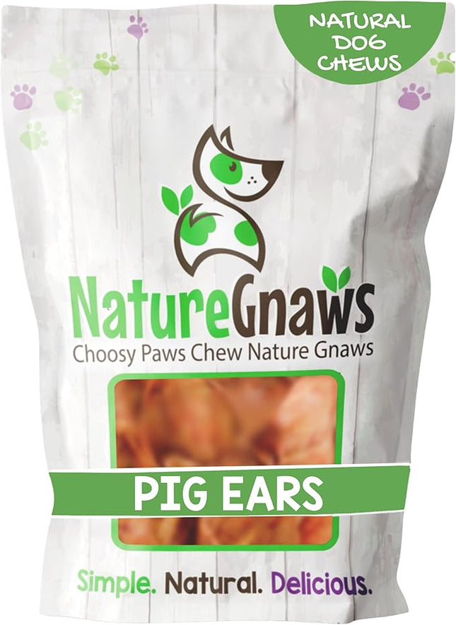 Nature Gnaws Pig Ears for Dogs (8 Count) - Thick Long Lasting for Aggressive Chewers and Large Dogs - Natural Pork Dog Chew Bones - Rawhide Free