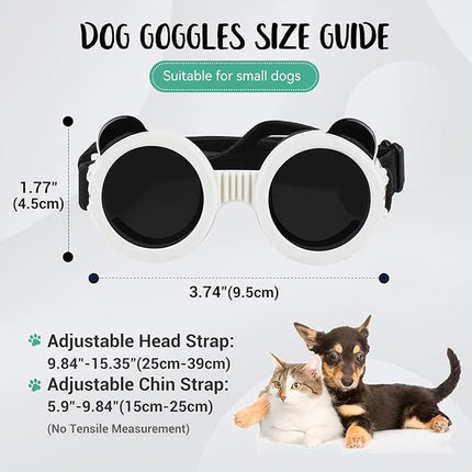 Lesypet Dog Sunglasses Small Breed, Dog Goggles for Small Dogs Eye Protection Windproof Doggie Glasses for Outdoor Driving Hiking UV Protection, White