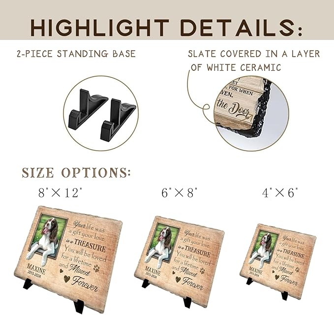 Personalized Pet Memorial Stone - Custom Dog Grave Marker with Name & Photo - Sympathy Gifts for Loss of Beloved Dog - Cemetery Decor - Dog Passing Away Sympathy Gifts (Quote 16)