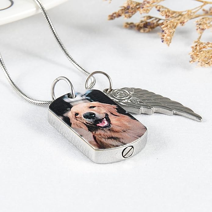Farfume Personalized Pet Urn Necklace for Dog Cat Ashes Cremation Pet Memorial Customized Photo Text Engraving Pendant Keepsake Funeral Jewelry