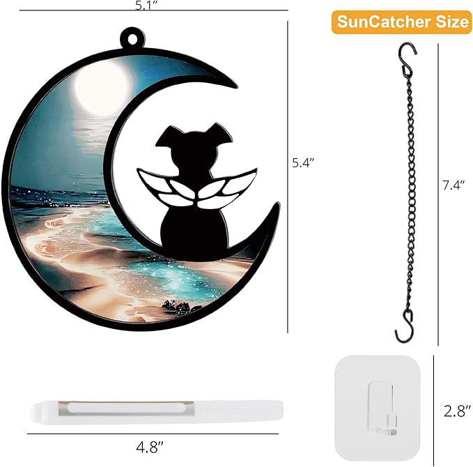 Dog Memorial Sun Catcher with Sympathy Cards, Loss of A Dog Sympathy Gift, Personalized Pet Memorial Gifts, Pet Remembrance Ornaments for Window Hanging - Moonlight