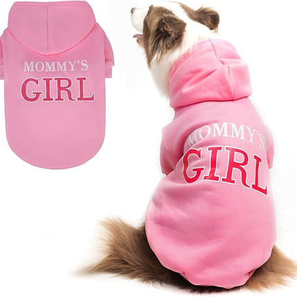 BINGPET Dog Hoodie,Mommy's Girl Lettered Dog Sweatshirt Puppy Sweater Hooded with Leash Hole,Warm Soft Fleece Winter Coat Pet Clothes for Medium Large Dogs Girl,Pink,L