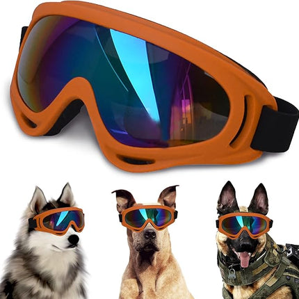 Large Dog Sunglasses With Adjustable Strap UV Protection, Windproof Puppy Eyewear, Suitable for Medium-Large Pets, Eyes Protection, Soft Goggles (Orange Frame)