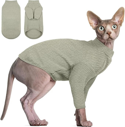 DENTRUN Sphynx Hairless Cats Shirt Pullover Kitten T-Shirts, Breathable Cat Wear Turtleneck Sweater Adorable Cat's Clothes Vest Pajamas Jumpsuit