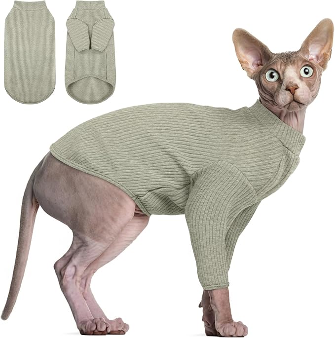 DENTRUN Sphynx Hairless Cats Shirt Pullover Kitten T-Shirts, Breathable Cat Wear Turtleneck Sweater Adorable Cat's Clothes Vest Pajamas Jumpsuit