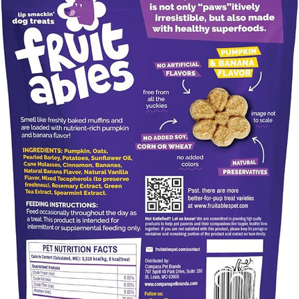 Fruitables Baked Dog Treats, Healthy Pumpkin Treat for Dogs, Low Calorie & Delicious, No Wheat, Corn or Soy, Made in the USA, Pumpkin and Banana Flavor, 7oz