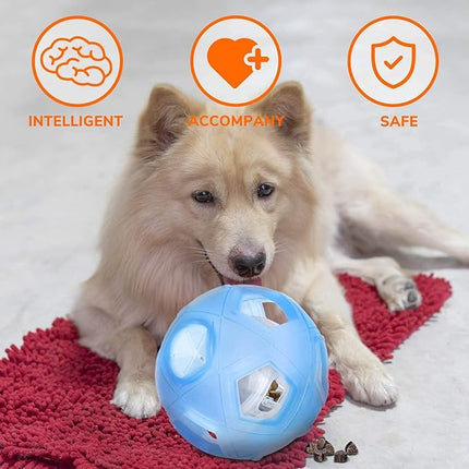 LumoLeaf Dog Treat Ball Toy, 5” Interactive Puzzle Toy for Small & Medium Dogs, Adjustable Difficulty Treat Dispenser, Slow Feeder for Mental Stimulation & Boredom Relief, Blue, 13cm