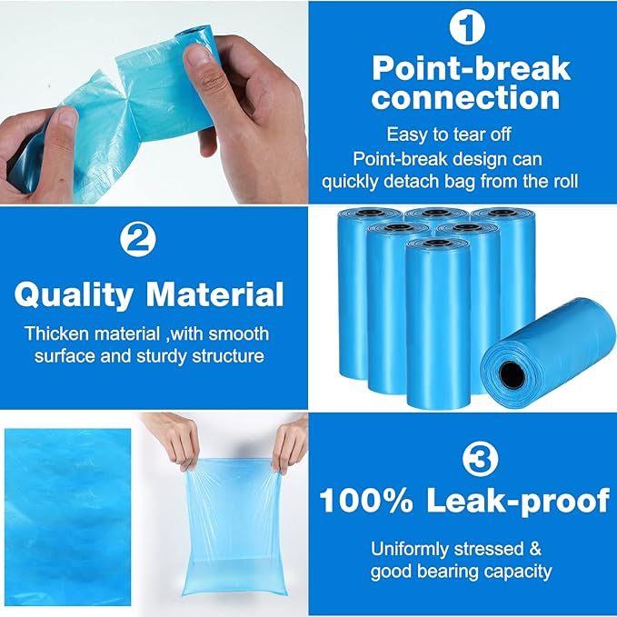 Teling 3000 Count Dog Poop Bags Pet Waste Bags for Poop with 3 Dispensers for Home, Outdoor, Puppy Walking, and Travel, 12 x 8.6 Inch(Blue)