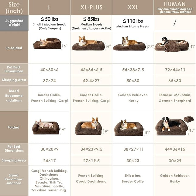 EHEYCIGA Foldable Human Dog Bed, 72"x44"x11" Orthopedic Memory Foam Human Sized Dog Bed, Waterproof Pet Bed for People, Faux Fur Pet Couch for Adult with Non-Slip Bottom, Brown