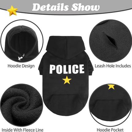 BINGPET Police Dog Hoodies Puppy Sweater Cold Weather Dog Coats Soft Brushed Fleece Pet Clothes Hooded Sweatshirt for Dog Cat