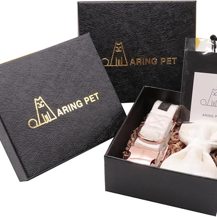 ARING PET Bowtie Dog Collar-Velvet Dog Collars with Detachable Bowtie, White Wedding Soft Dog Collar,Large.