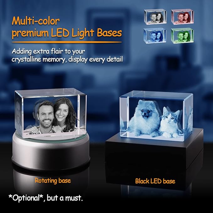 3D Crystal Photo, Personalized Dog, Cat Memorial Gifts for Pet Owners. Gift Box Included, Customized Laser Etched Crystal Photo (Small Landscape)