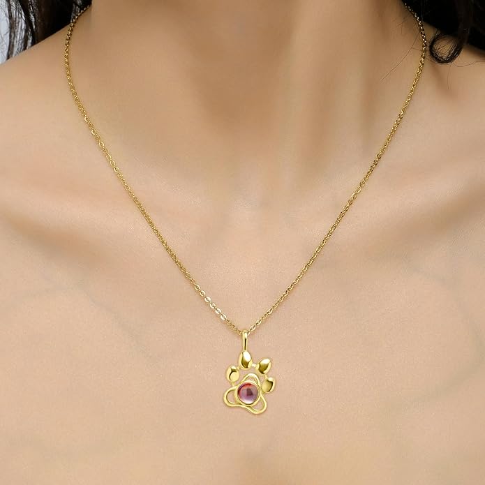Personalized Picture Necklace with picture inside Custom Projection Necklace Cat/Dog Paw Print Pet Memorial Necklaces for Pet Lovers, Photo Gifts for Anniversary Dog Lovers