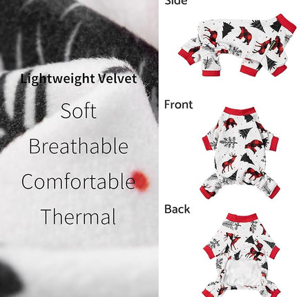 Fitwarm Reindeer Dog Christmas Pajamas, Winter Doggy Clothes for Small Dogs Boy Girl, Fleece Dog Onesie with Feet, Holiday Pet Outfit, Black, White, Red, Medium