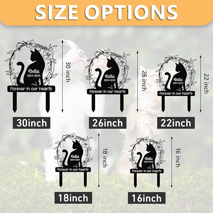 Personalized Pet Graves Marker Cat, Metal Memorial Plaques for Outdoor Graveyard Garden Yard, Custom Waterproof Pet Headstone with Name & Date, Cat Memorial Gifts for Loss of Cat Color01
