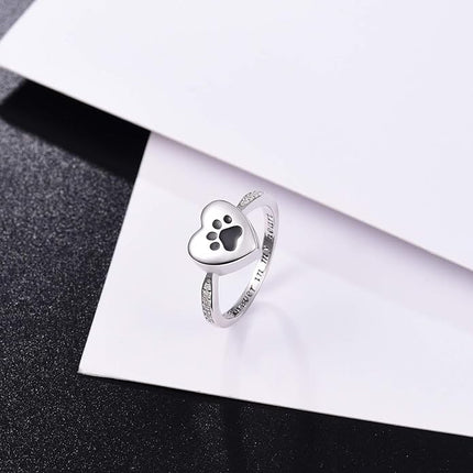 925 Sterling Silver Love Heart Urn Ring for pet Dog Cat's Ashes Keepsake Memorial Tiny Jewelry Forever in My Heart Paw Print Cremation Finger Rings