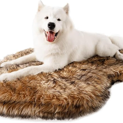PupRug Orthopedic Dog Bed for Large Dogs with Fluffy Soft Faux Fur and Memory Foam for Joint Pain Relief, Machine Washable and Waterproof Couch Bed, Sable Tan, Large/Extra Large