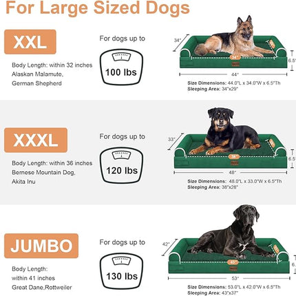 Large Dog Bed Orthopedic Washable: Jumbo Dog Bed Bolster Extra Large Dogs Egg Crate Foam Sofa Couch Waterproof Removable Cover - Emerald