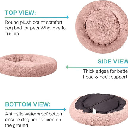 SAVFOX Plush Calming Dog & Cat Beds - Donut Shaped, Comfy Cuddler in Faux Fur, Washable, Multiple Sizes XS-XXL