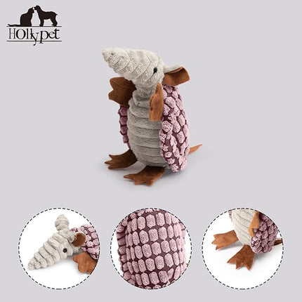 Hollypet Plush Dog Squeaky Toy Stuffed Armadillo Animal Pet Puppy Chew Toys with Clean Teeth for Small Medium Large All Breed Sizes Dogs, Pink, 6 in
