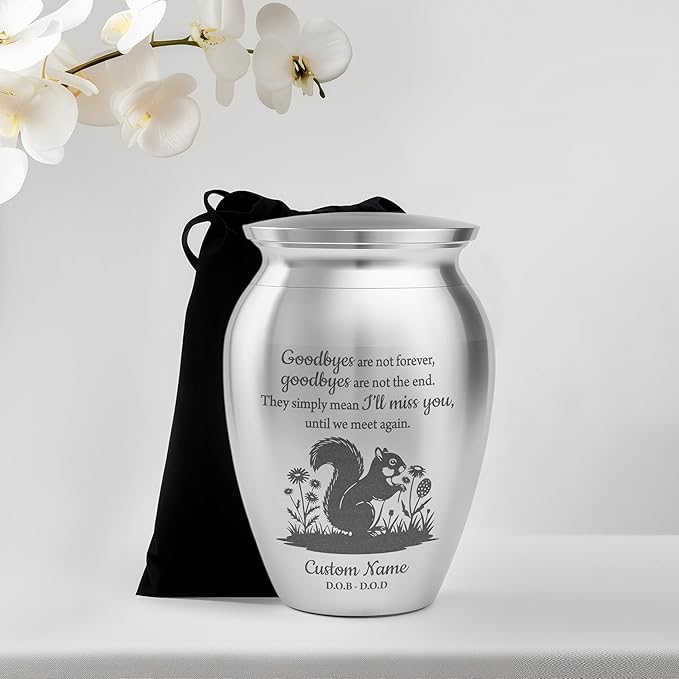 Artsy Woodsy Squirrel Memorial Mini Urn for Human Ashes Keepshake, Decorative Keepsake Urn with Engraved Squirrel 2.56 inch, Small Memorial Gifts for Pet Lovers (02, 2.56x1.77)