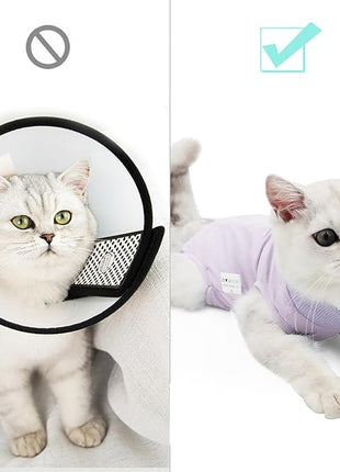 Cat Recovery Suit for Male and Female Surgical Post Surgery Soft Cone Onesie Shirt Clothes Neuter Licking Protective Diapers Outfit Cover Kitten Spay Collar(L, Purple)