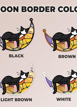 Cat Memorial Suncatcher, Personalized Name Pet Sleeping on Moon Ornament Window Car Hanging, Sympathy Gift for Loss of Pet Passed Away Keepsake, Remembrance Gifts for Cat Lovers