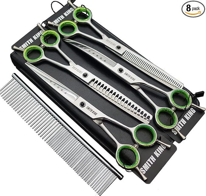 7.0 inches Professional Dog Grooming Scissors Set Straight & thinning & Curved & chunkers & comb 5pcs in 1 Set for left-handed & right handed