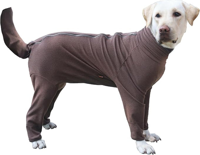 Large Dog Pajamas Pjs Bodysuits Full Body Coverage Onesie Clothes Anxiety Calming Surgery Recovery Suit for Labrador Dobermann, Brown, 5X-Large