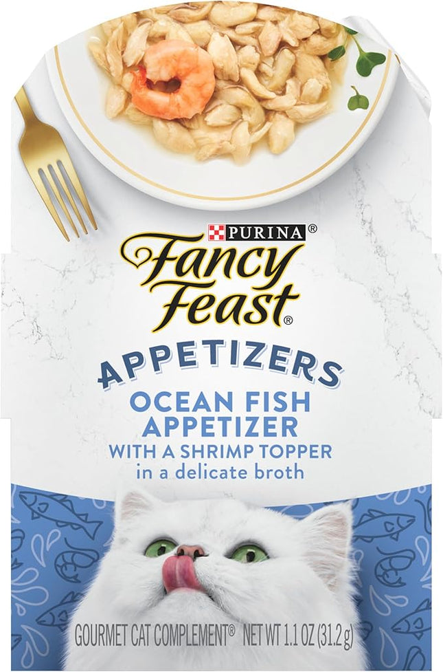 Purina Fancy Feast Lickable Appetizers Grain Free Wet Cat Food Topper Ocean Fish Appetizer with a Shrimp Cat Food Topper - (Pack of 10) 1.1 oz. Trays