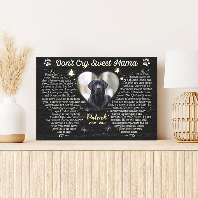 Dem Canvas Personalized Photo Canvas Prints, Dog Loss Gifts, Don't Cry Sweet Mama, Pet Memorial Gifts, Dog Death Sympathy Gifts, Dog Cat Passing Away Loss Gift Dog Grieving Gifts (36x24)
