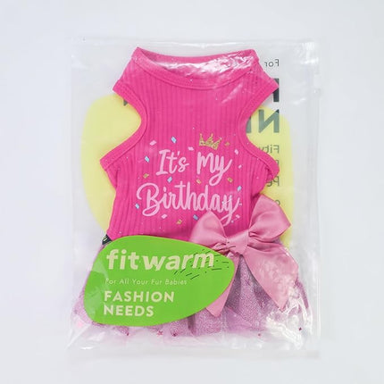 Fitwarm It's My Birthday Dog Dress, Dog Birthday Dress with Bowknot, Dog Clothes for Small Dog Girl, Funny Dog Clothes, Female Pet Outfit, Pink, Large