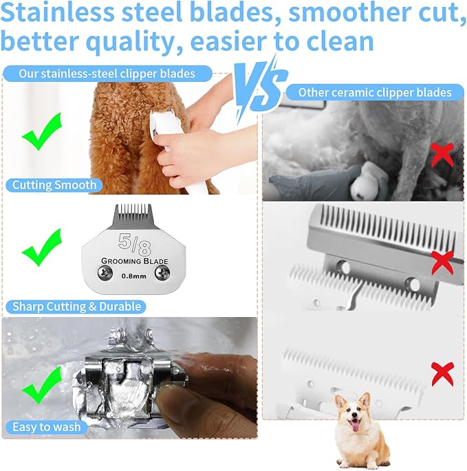 2 Pcs Size 5/8toe Detachable Dog Grooming Blades, Compatible with Andis, Oster A5, Wahl KM10 Series Clippers, Cut Length 0.8mm, Silver (5/8toe 0.8mm, 2 Packs)
