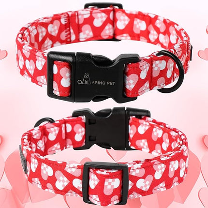 ARING PET Valentine's Day Dog Collar-Cotton Heart Dog Collars, Adjustable Valentine Heart Pet Collars Puppy Collar with Quick Release Buckle for Girl&Boy Dogs