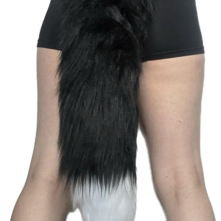 Bianna Creations Faux Fur Animal Tail, Handmade, Cosplay, Anime Lover, Costume Dress Up Pet Play Furry Super Soft Accessory (20", Fox Black)