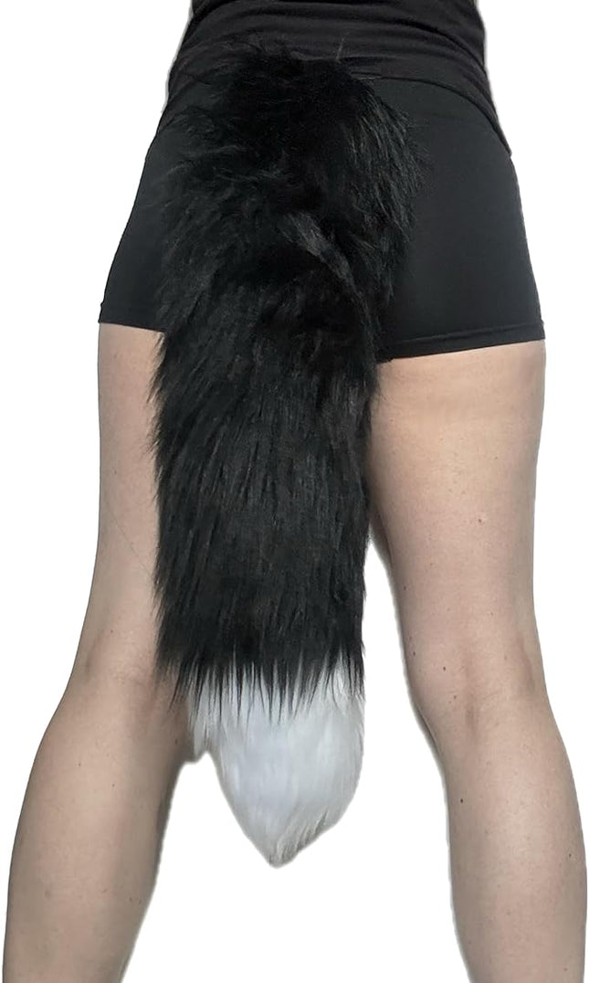Bianna Creations Faux Fur Animal Tail, Handmade, Cosplay, Anime Lover, Costume Dress Up Pet Play Furry Super Soft Accessory (20", Fox Black)