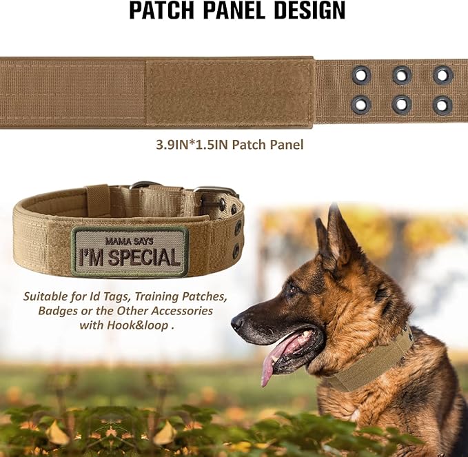 Tactical Dog Collar Military Adjustable Dog Collars Soft Nylon Training Collar with Patch Heavy Duty Metal Buckle Collars for Medium Large Dogs (Green, L)