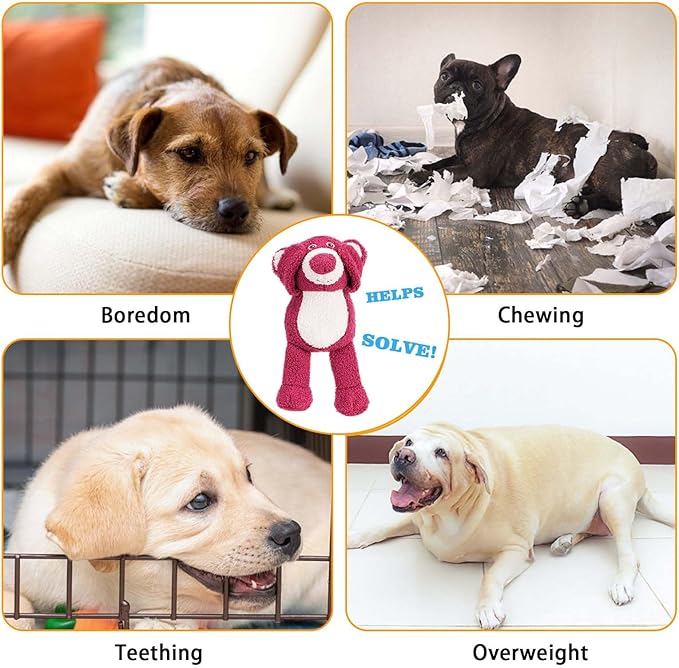 3-Layered Stuffed Dog Toys for Medium Large Dogs, Large Plush Squeaky Dog Toys to Keep Them Busy for Small Medium Large Breed, Cute Animals Puppy Teething Chew Toys - Pink Bear L