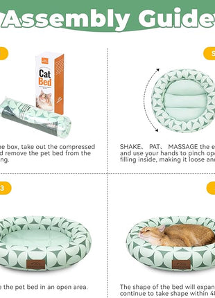 Cat Bed, 20In Dog Beds for Small Dogs, Calming Cat & Dog Beds for Indoor Pets, Pet Beds Comfortable Donut Round Ultra Soft (Green Pattern, 20.0" L x 20.0" W x 6.5" Th)