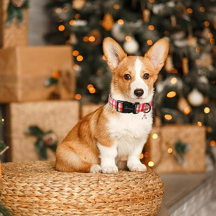 ARING PET Christmas Dog Collar-Cute Red Green Plaid Dog Collars, Adjustable Christmas Pet Collars Puppy Collar with Quick Release Buckle for Girl&Boy Dogs