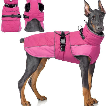 QBLEEV Warm Dog Jacket - Reflective, Adjustable Winter Coat with Turtleneck for Cold Weather, Waterproof Fleece Snowsuit for Small, Medium, Large Dogs