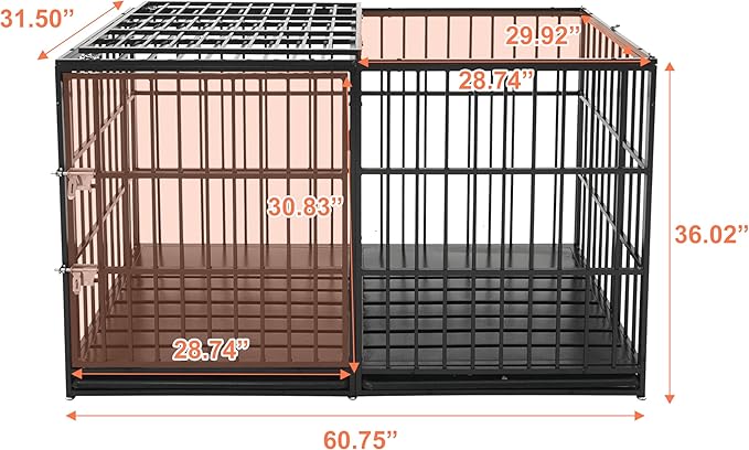 61 Inch Heavy Duty Dog Crate Indestructible and Escape-Proof Dog Crate Cage Kennel for Large/Medium Dogs Extra Large XL XXL with Mat Removable Tray Double Door