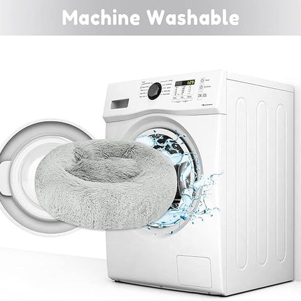 Calming Dog & Cat Bed - Anti-Anxiety Donut Dog Cuddler, Warming Cozy Soft Round Bed, Fluffy Faux Fur Plush Dog Cat Cushion for Small Medium Dogs and Cats (20"/24"/27"/30")