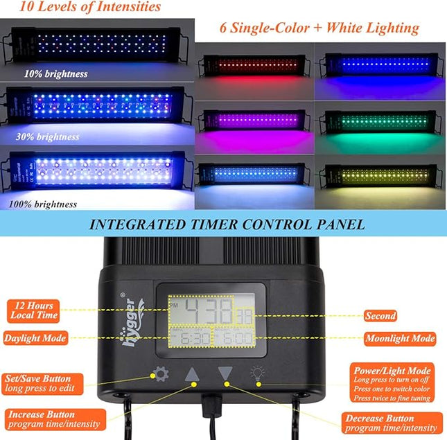 hygger Auto On Off LED Aquarium Light 36-42 Inches Dimmable 7 Colors Full Spectrum Fish Tank Light Fixture for Freshwater Planted Tank Build in Timer Sunrise Sunset
