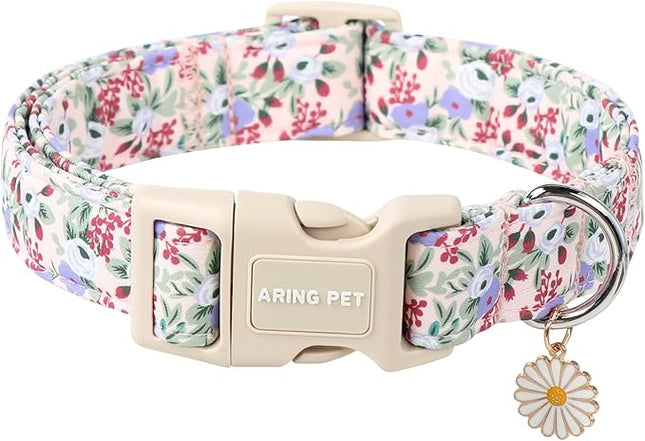 ARING PET Floral Dog Collar, Cute Purple Flower Spring Summer Pet Collars with Quick Release Buckle for Puppy Small Medium Large Boy Girl Dogs-S