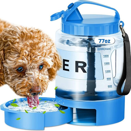 Large Dog Water Bottle Portable Bowl - 77oz Dog Travel Water Dispenser with Pull Out Bowl, Ideal for Hiking, Camping, Parks, Leak-Proof BPA-Free Outdoor Pet Bottle for Large Pets, Blue