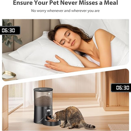 Automatic Cat Feeder: 4L Timed Cats Food Dispenser Programmable 1-6 Meal for Cat and Small Medium Dog- Auto Pet Feeder Easy to Set Up Dual Power Supply with Desiccant Bag| Detachable Washable