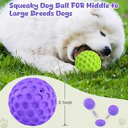 Squeaky Dog Toys for Aggressive Chewers, Indestructible Dog Balls for Aggressive Chewers, Purple Squeaky Balls for Dogs, Interactive Toys for Large Dogs to Relax