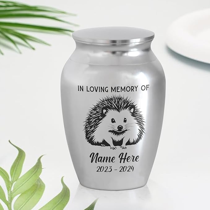 Artsy Woodsy Personalized Hedgehog Pet Memorial Cremation Mini Urn, Decorative Keepsake Small Urns for Ashes 2.56 inch, Remembrance Gifts for Pet Lovers in Loving Memory (01, 2.56x1.77)
