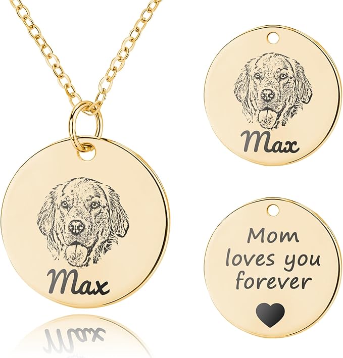 Personalized Pet Portrait Necklace Customized Pet Memorial Necklaces Dog Necklace for Women Custom Pets Necklaces Dog Memorial Jewelry for Cat Mom Dogs Dad (Gold 3 Portrait)